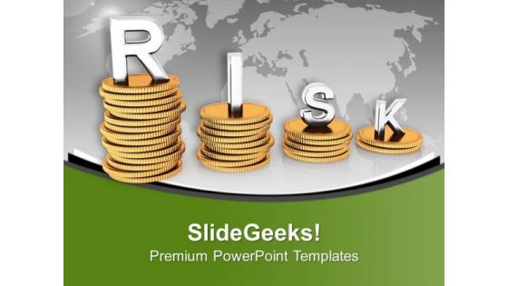 Risk On Stack Of Golden Coins Wealth PowerPoint Templates Ppt Backgrounds For Slides 0313
