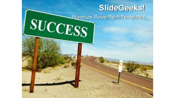 Road Sign On Desert Success PowerPoint Templates And PowerPoint Backgrounds 0811