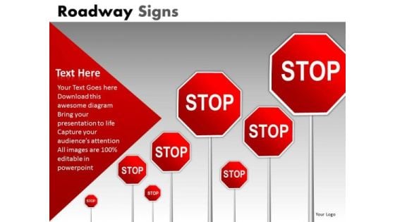 Roadway Red Stop Signs PowerPoint Slides And Editable Ppt Templates