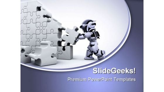 Robot Solving Jigsaw Puzzle Business PowerPoint Templates And PowerPoint Backgrounds 0711