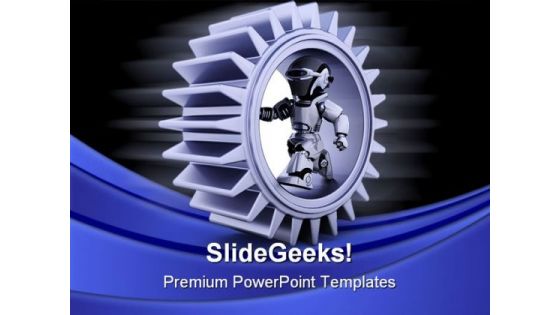 Robot With Gear Mechanism Industrial PowerPoint Themes And PowerPoint Slides 0411