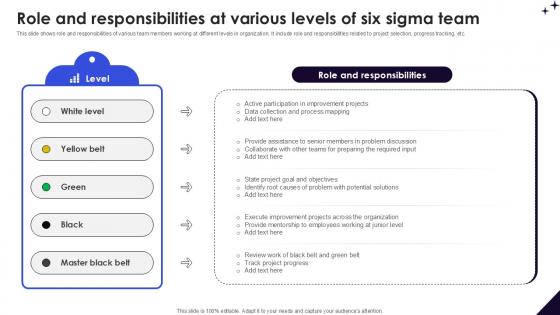 Role And Responsibilities At Various DMAIC Methodology To Maintain PPT Template