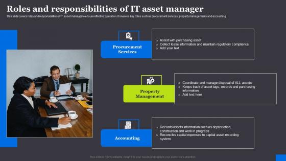 Roles And Responsibilities Of It Asset Manager RFID Solutions For Asset Traceability Icons Pdf