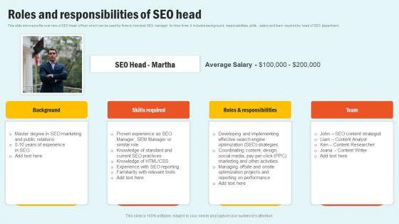 Roles And Responsibilities SEO Enhancing Website Performance With Search Engine Content Themes Pdf