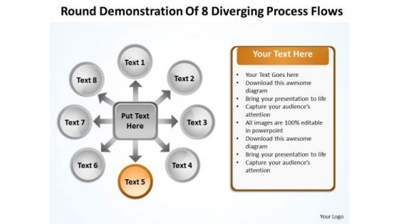 Round Demonstration Of 8 Diverging Process Flows Circular Arrow Diagram PowerPoint Templates