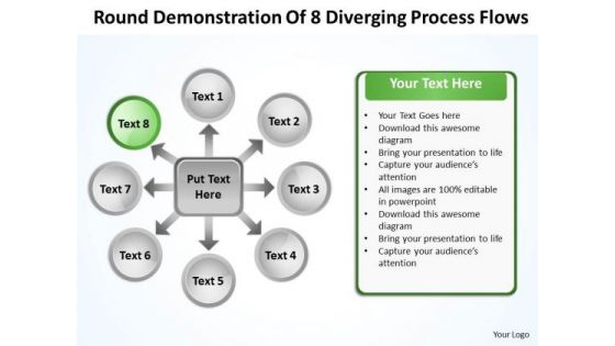 Round Demonstration Of 8 Diverging Process Flows Circular Spoke Network PowerPoint Templates