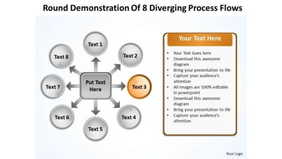 Round Demonstration Of 8 Diverging Process Flows Target Diagram PowerPoint Slides