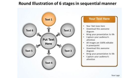 Round Illustration Of 6 Stages In Sequential Manner Business Cycle Arrow Process PowerPoint Slides