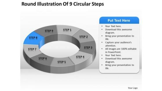 Round Illustration Of 9 Circular Steps Business Plan PowerPoint Templates