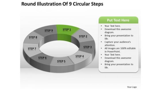 Round Illustration Of 9 Circular Steps Business Plan Sample PowerPoint Slides