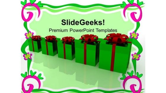 Row Of Gift Boxes With Red Wrappings Holidays PowerPoint Templates Ppt Backgrounds For Slides 1112