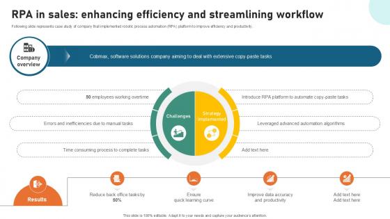 RPA In Sales Enhancing Efficiency Sample Pitch Deck For Video Ppt Example