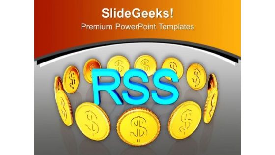 Rss With Gold Coins Finance Theme PowerPoint Templates Ppt Backgrounds For Slides 0413