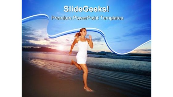 Running Woman Beach PowerPoint Templates And PowerPoint Backgrounds 0611