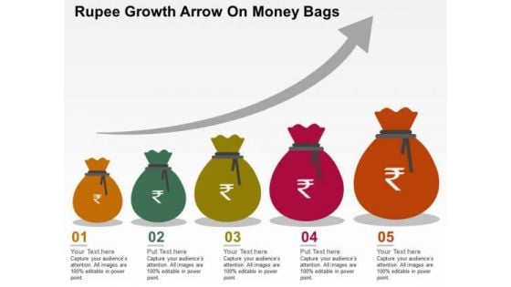 Rupee Growth Arrow On Money Bags PowerPoint Templates