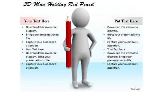 Sales Concepts 3d Man Holding Red Pencil Character