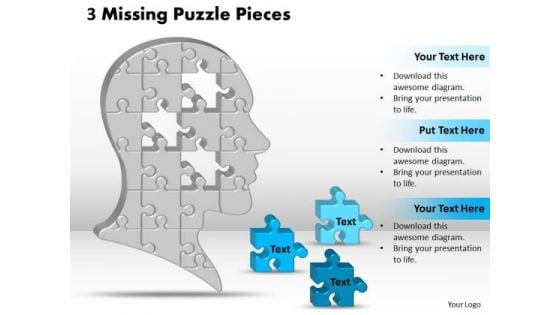 Sales Diagram 3 Missing Puzzle Pieces Business Finance Strategy Development