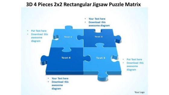 Sales Diagram 3d 4 Pieces 2x2 Rectangular Jigsaw Puzzle Matrix Consulting Diagram