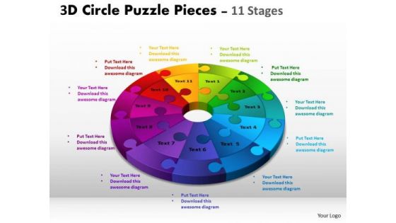 Sales Diagram 3d Circle Puzzle Diagram 11 Stages Business Diagram