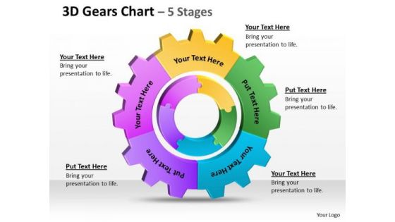 Sales Diagram 3d Gears Chart 5 Stages Strategic Management