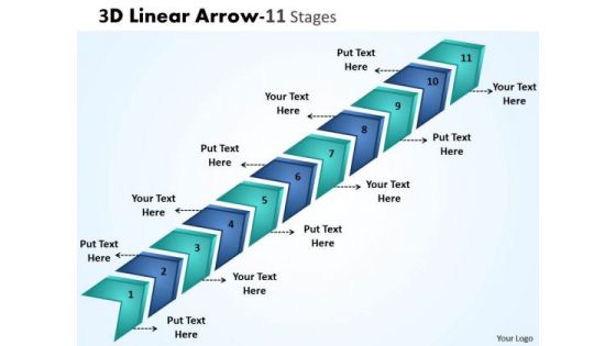 Sales Diagram 3d Linear Arrow 11 Stages Strategy Diagram