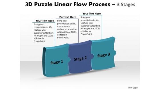 Sales Diagram 3d Puzzle Linear Flow Process 3 Stages Consulting Diagram