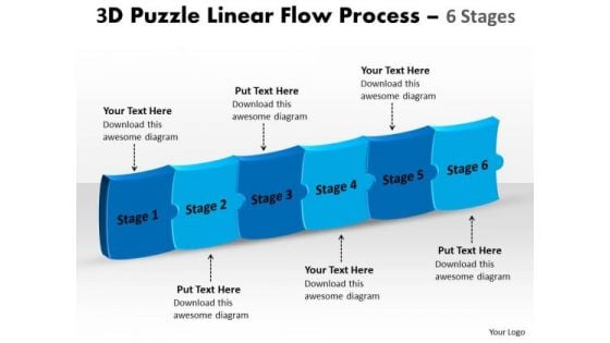 Sales Diagram 3d Puzzle Linear Flow Process 6 Stages Business Finance Strategy Development