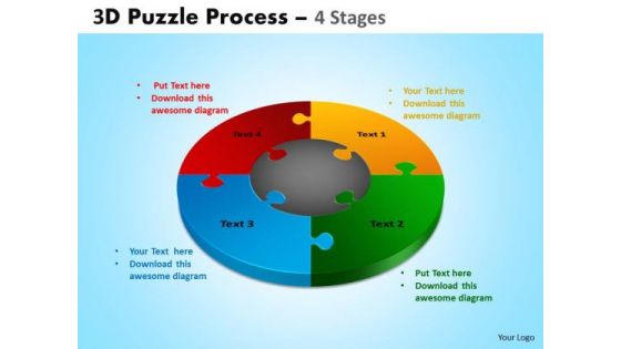 Sales Diagram 3d Puzzle Process Diagram 4 Stages Strategic Management