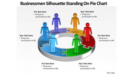 Sales Diagram Busines Men Silhouettes Standing On Pie Chart Consulting Diagram