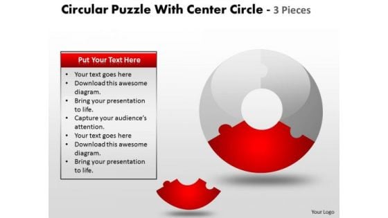 Sales Diagram Circular Puzzle With Center Circle 2 And 3 Pieces Strategy Diagram