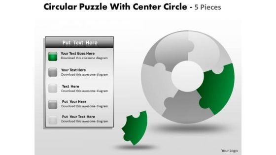 Sales Diagram Circular Puzzle With Center Circle 5 Pieces Consulting Diagram