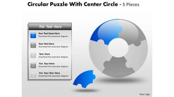 Sales Diagram Circular Puzzle With Center Circle 5 Pieces Strategy Diagram