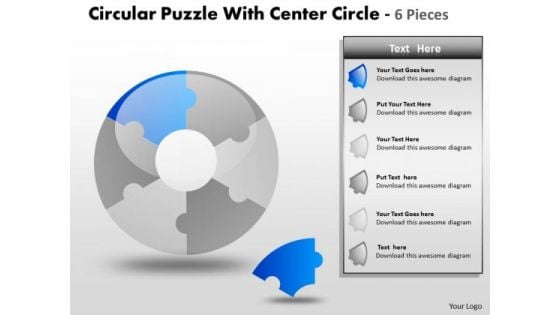 Sales Diagram Circular Puzzle With Center Circle 6 Pieces Strategic Management