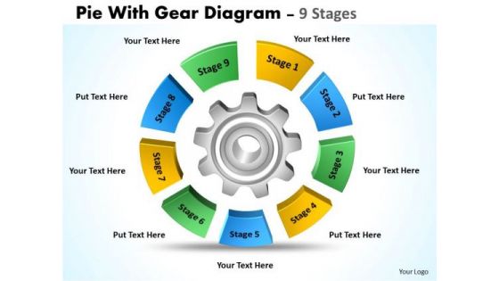 Sales Diagram Pie With Gear Diagram 9 Stages Business Finance Strategy Development