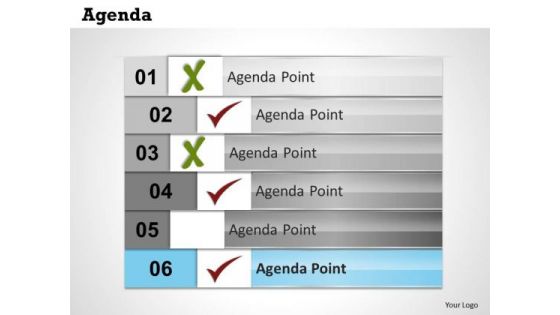 Sales Diagram Six Staged Business Agenda Checklist Business Diagram
