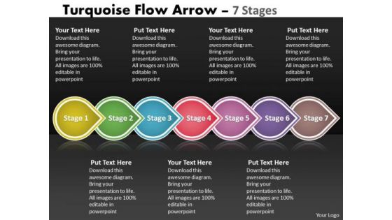 Sales Diagram Turquoise Flow Arrow 7 Stages Marketing Diagram