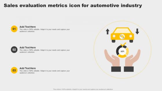 Sales Evaluation Metrics Icon For Automotive Industry Topics Pdf