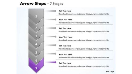 Sales PowerPoint Template Elevation 7 Stage Represented By Arrow Image