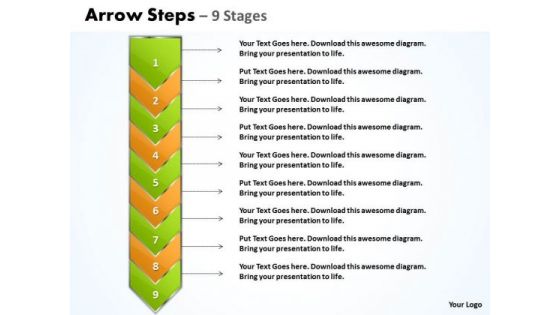 Sales PowerPoint Template Green And Orange Arrow 9 Stages Image Sales PowerPoint Template Green And Orange Arrow 9 Stages Image