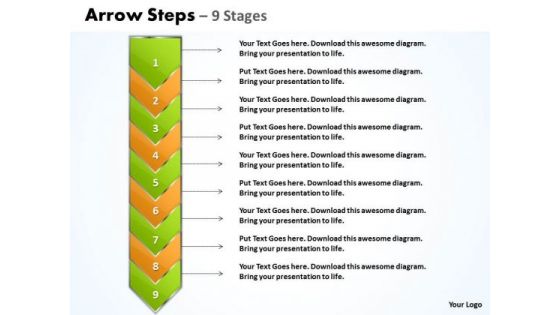 Sales PowerPoint Template Green And Orange Arrow 9 Stages Image