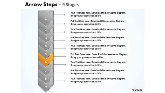 Sales Ppt Template Green And Orange Arrow 9 Stages Business Communication PowerPoint 7 Design