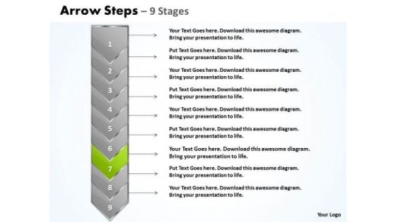 Sales Ppt Template Green And Orange Arrow 9 Stages Business Communication PowerPoint 8 Design