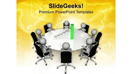 Sales Result Bar Graph Discussion With Team PowerPoint Templates Ppt Backgrounds For Slides 0713