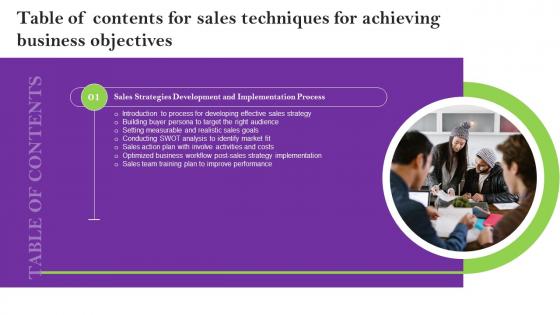 Sales Techniques For Achieving Business Objectives Table Of Contents Slides Pdf