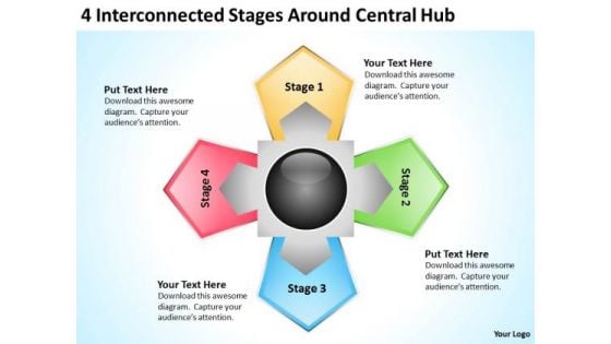 Sample Business Process Flow Diagram Interconnected Stages Around Central Hub PowerPoint Templates