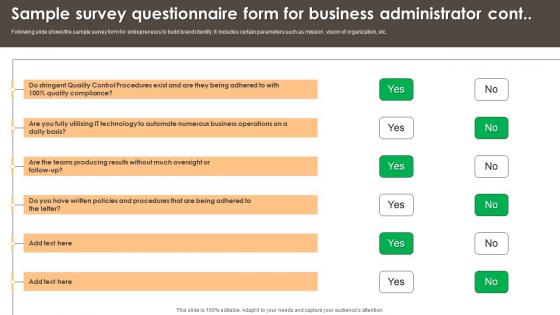 Sample Survey Questionnaire Form For Business Administrator Survey Ss