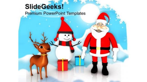 Santa And Snowman On Snowflakes Background PowerPoint Templates Ppt Backgrounds For Slides 1212 Santa And Snowman On Snowflakes Background PowerPoint Templates Ppt Backgrounds For Slides 1212