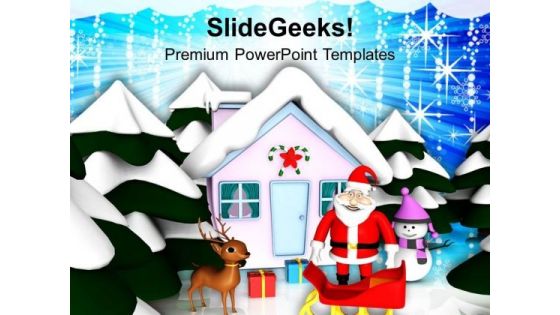 Santa Claus And Sleigh Christmas Theme PowerPoint Templates Ppt Backgrounds For Slides 1212