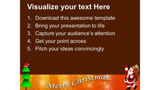 Santa Claus With Gifts And Christmas Tree PowerPoint Templates Ppt Backgrounds For Slides 1112