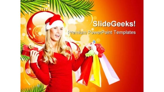 Santa Girl With Shopping Bags Festival PowerPoint Templates And PowerPoint Backgrounds 0411